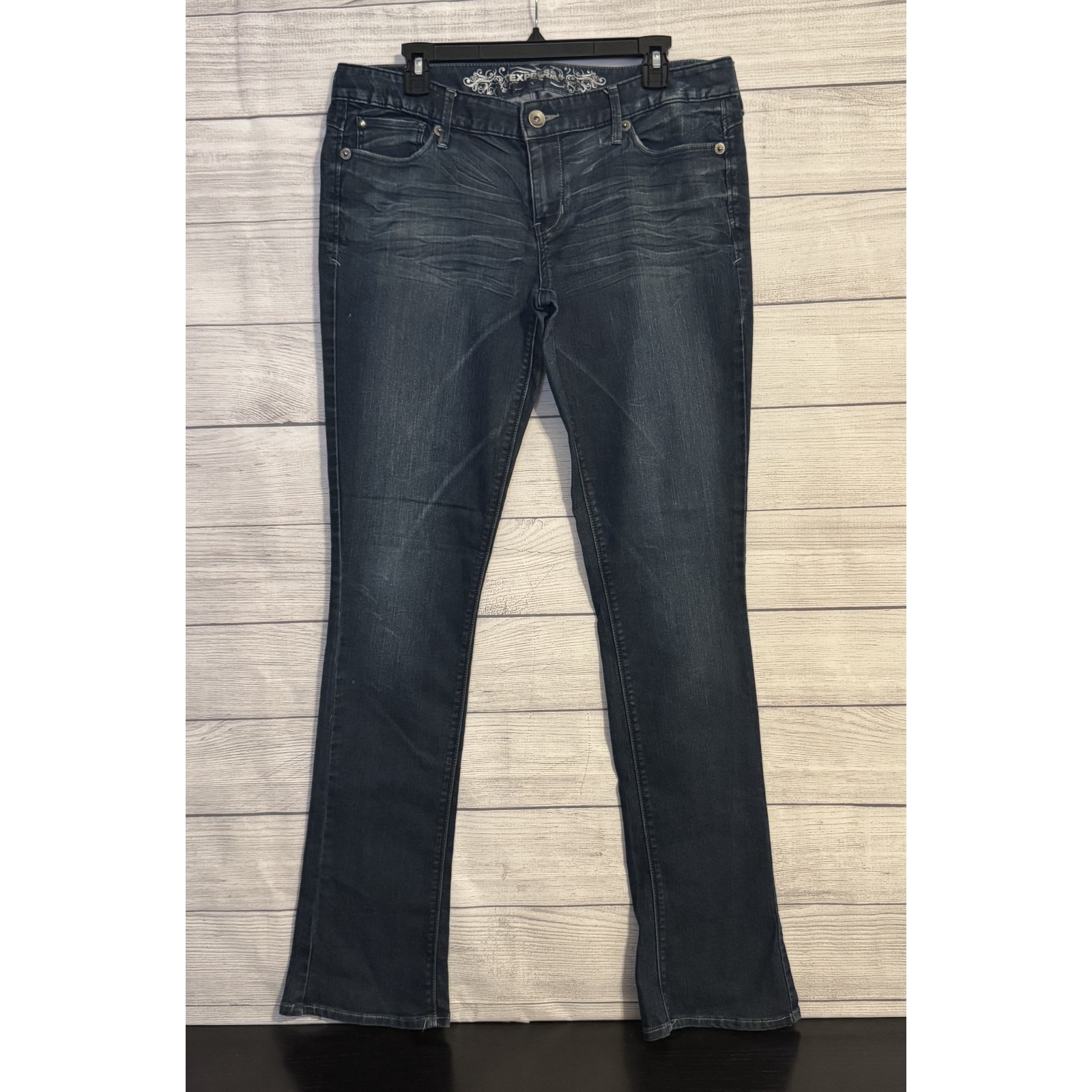 Express Womens Bootcut Jeans 12 Dark Wash Stretch Denim Long Inseam